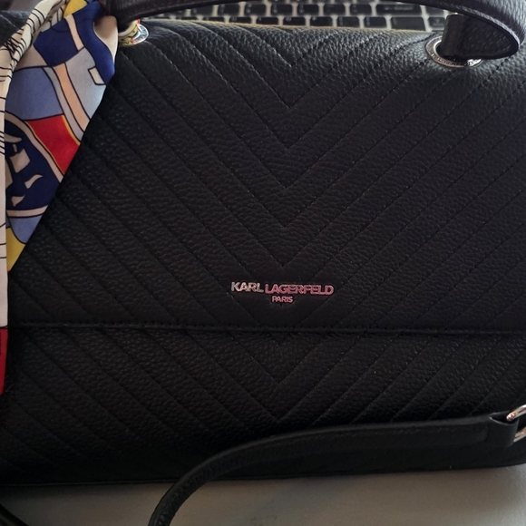 Karl Lagerfeld Womens Black Chevron Satchel Bag Purse - Picture 5 of 5